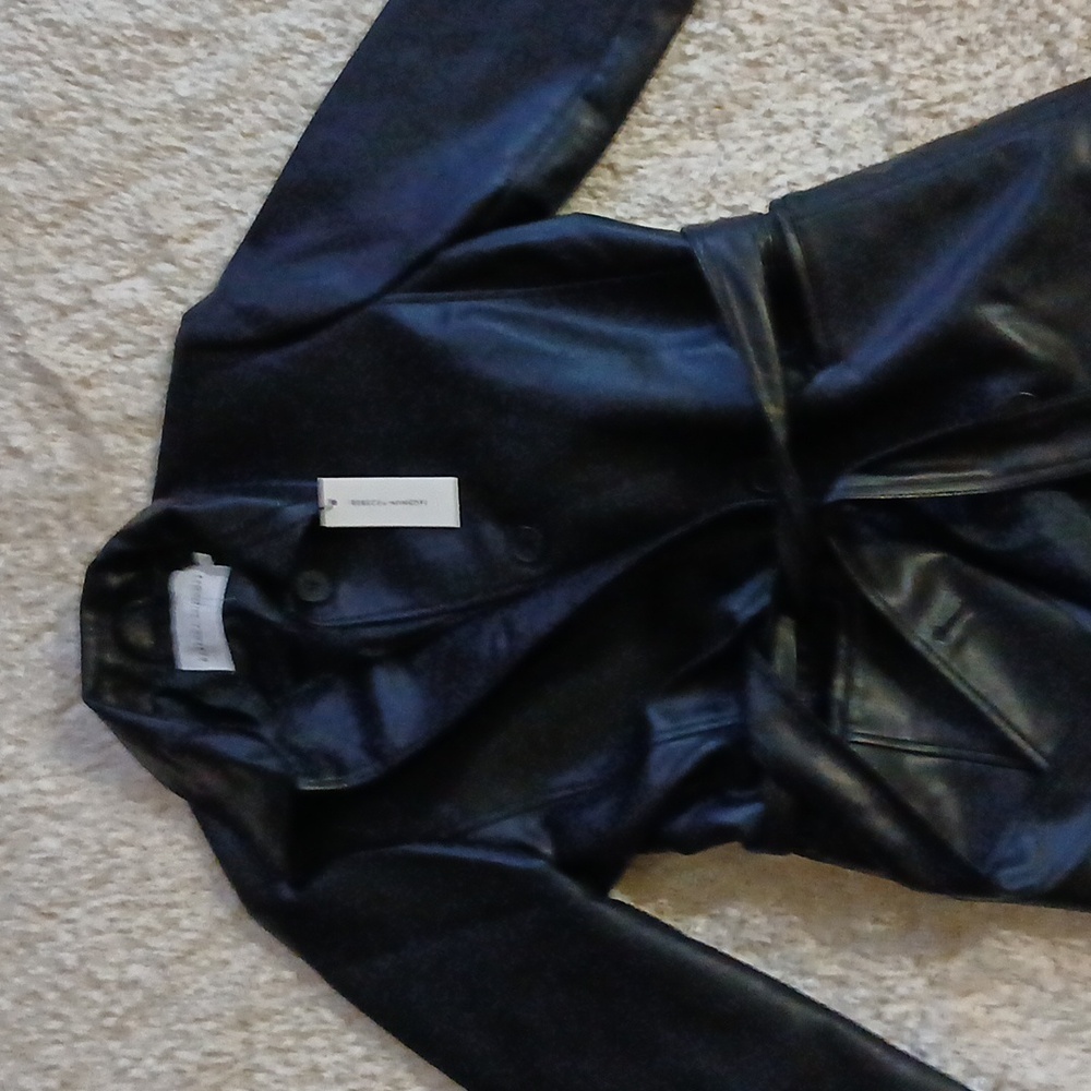 Rebecca Minkoff Sb Vegan Leather Coat W/belt - Picture 6 of 9